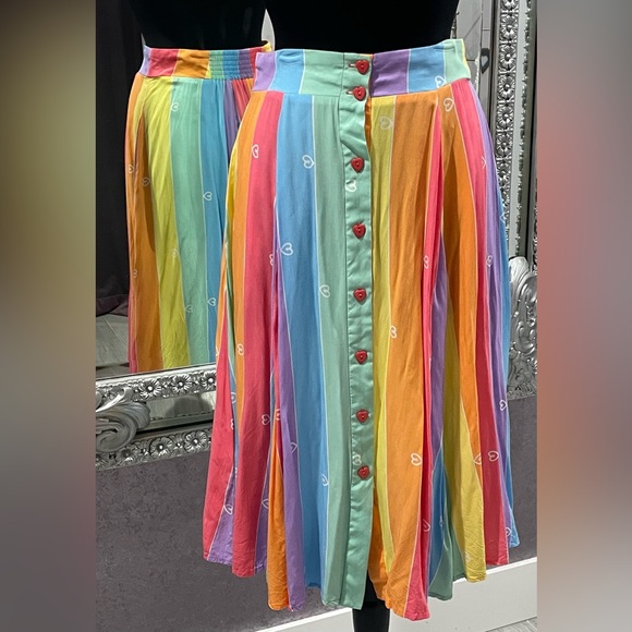 Modcloth x Collectif Pastel Rainbow Striped Button Skirt - Picture 1 of 4